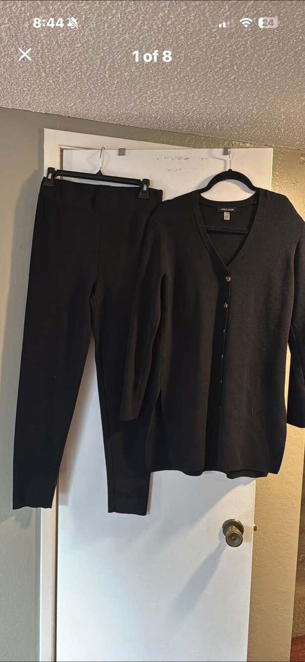Cable & Gauge Black Button-Down Long Cardigan and Matching Pants Set